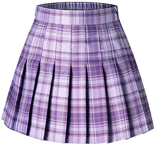 Photo 1 of (11-12Y) SANGTREE Girl's Pleated Skirt, Comfy High Waist School Uniform Plaid Skater Tennis Skirts for Girls, Grape Purple Plaid 