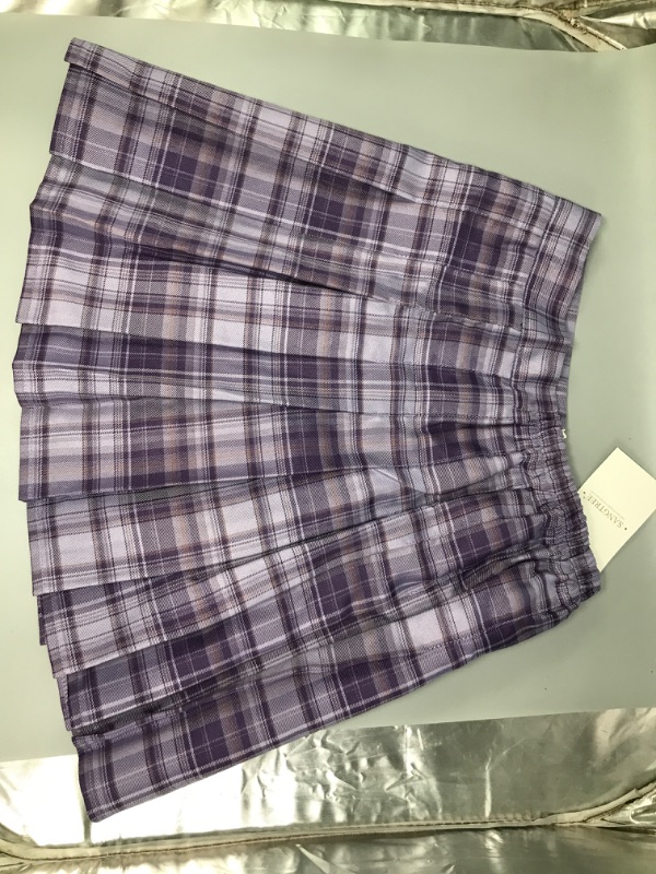 Photo 4 of (11-12Y) SANGTREE Girl's Pleated Skirt, Comfy High Waist School Uniform Plaid Skater Tennis Skirts for Girls, Grape Purple Plaid  