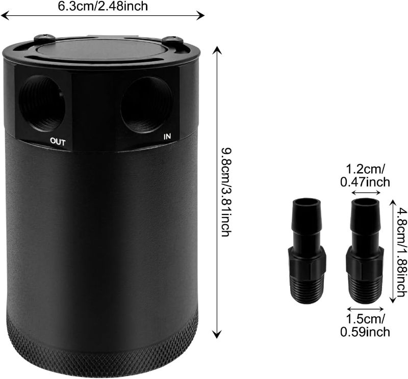 Photo 2 of Compact Oil Catch Can Baffled 2 Port Oil Catch Tank Kit Universal Oil Separator Reservoir Tank