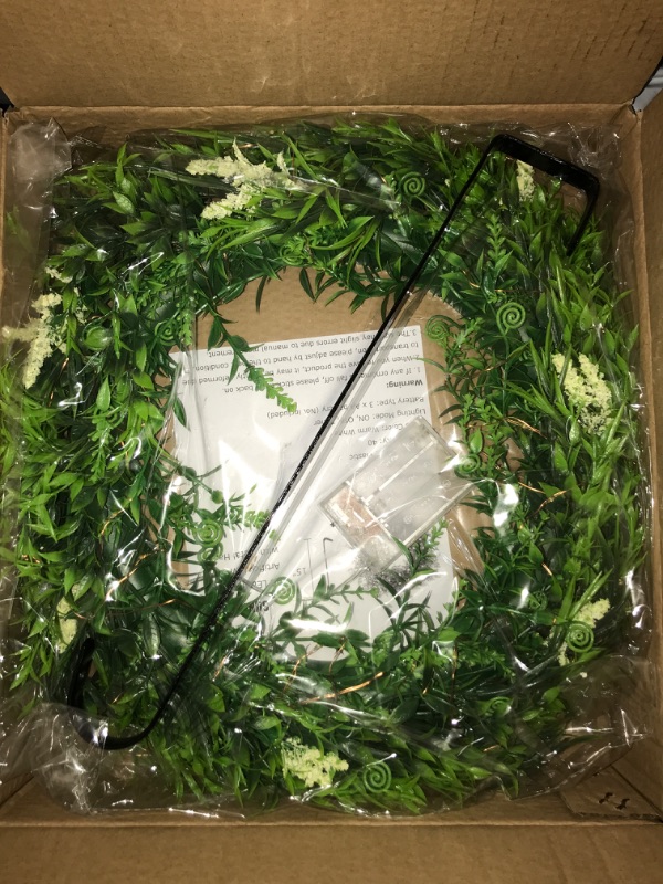 Photo 2 of Plastic Green Leaves Wreath16 Artificial Lavender Wreath for Front Door Wall Window Party Décor, Indoor/Outdoor Use