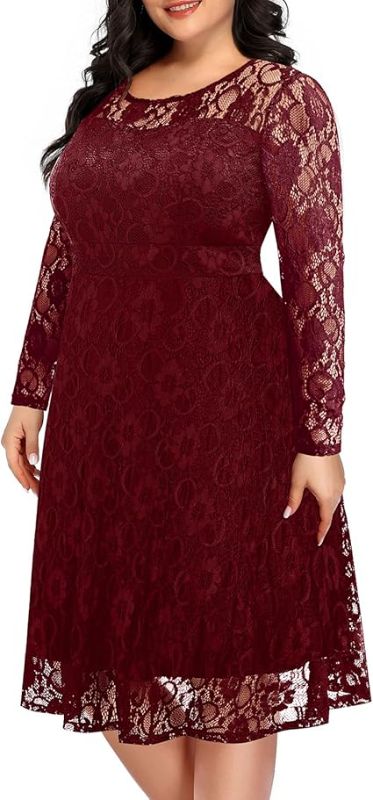 Photo 1 of 24 W Women's Plus Size Wedding Guest Bridal Shower Semi Formal Cocktail Party Lace V Neck Midi Dress