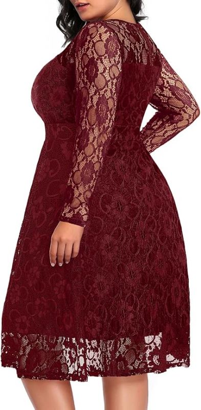 Photo 2 of 24 W Women's Plus Size Wedding Guest Bridal Shower Semi Formal Cocktail Party Lace V Neck Midi Dress