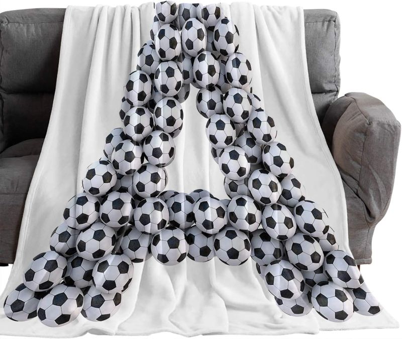 Photo 2 of Flannel Fleece Throw Blankets, Soccer Collection Simple Modern A Alphabet Decorative Blankets, Lightweight Super Soft Luxury Cozy Blanket for Stadium Couch Bed Sofa Chair