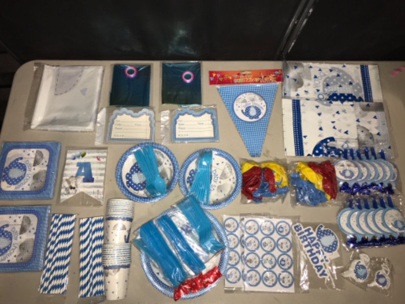 Photo 2 of 32 Piece Blue Elephant Party Tableware Set