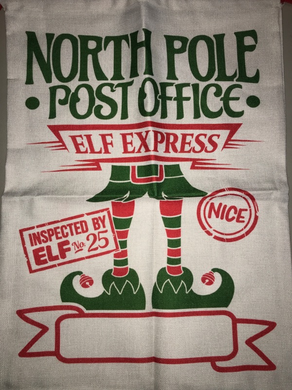 Photo 2 of Easy Sublimation Polyester Santa Sacks Large 19 Inches by 27 Inches- Just Add A Name (NORTH POLE)