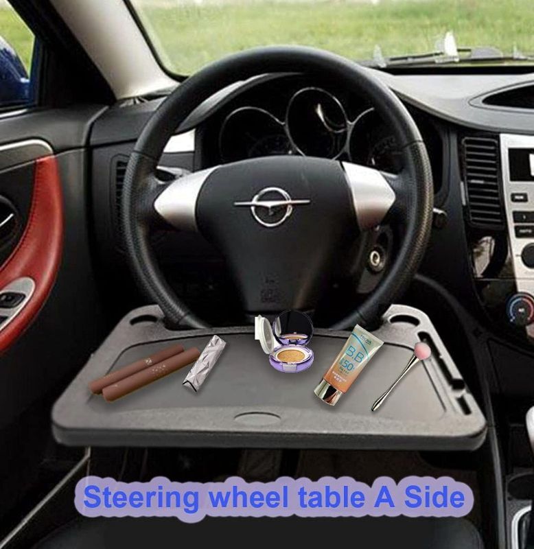 Photo 2 of Car Lunch Desk Portable, Car Steering Wheel Seat Tray with Cup Holder, Car Seat Table for Writing, Working, Drinking, Dinning