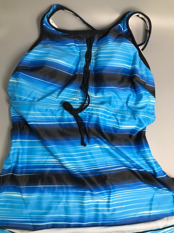 Photo 2 of (Large) Aqua Eve Two Piece Women Tankini Swimsuits Blouson Swim Tank Top with Shorts Modest Bathing Suits  