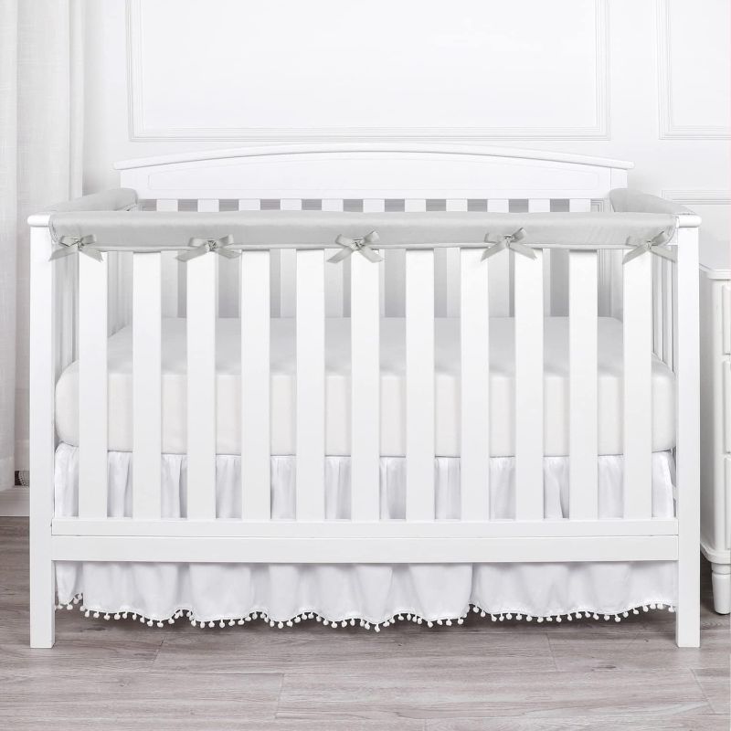 Photo 1 of Breathable Cotton Liner for Crib Mesh (Grey)-4 Pieces,Long Pieces (Length 51 inches,width7inches,2 Short Pieces (Length 27.5 inches,Width 7 inches), (Grey-01)