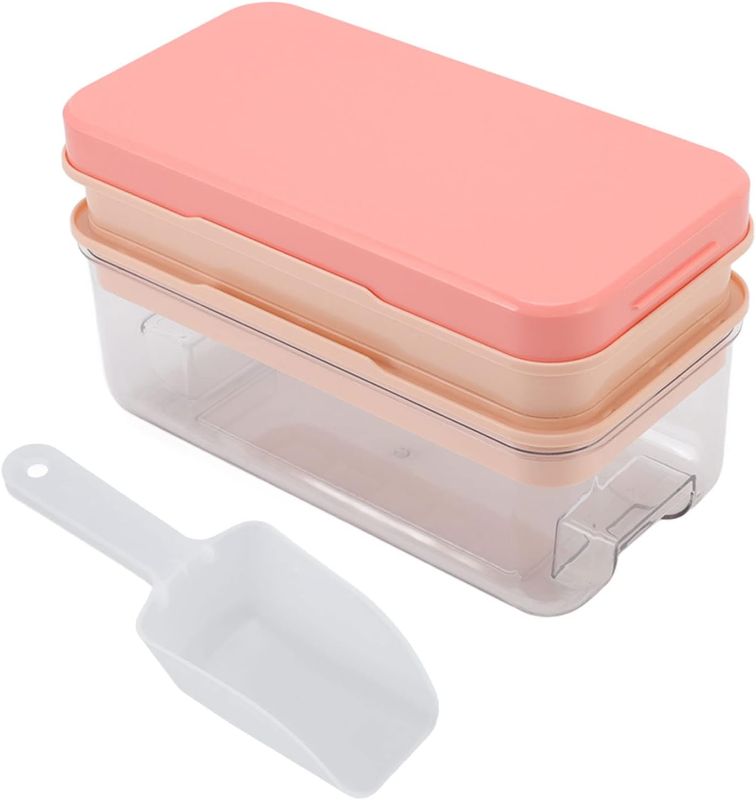 Photo 1 of Aladeno Silicone Ice Cube Tray with Lid Multi Function Ice Tray Set for Whiskey Cocktails Coffee and More Easy Release Design with Storage Bin and Ice Scoop (PINK)