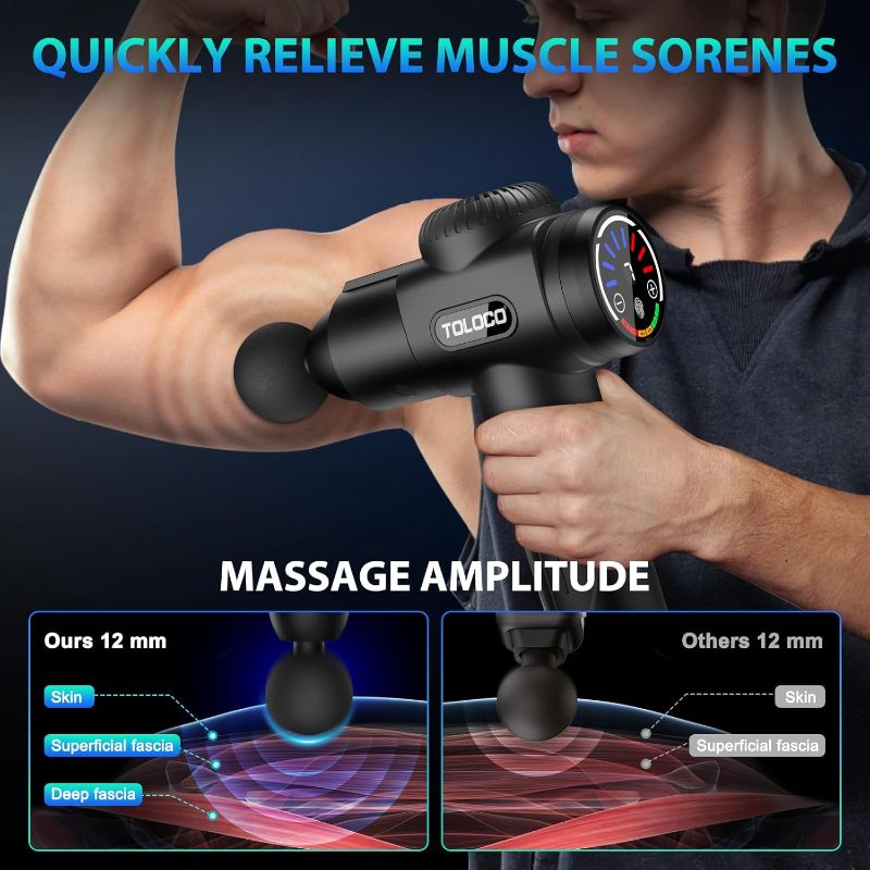 Photo 1 of TOLOCO Massage Gun, Deep Tissue Back Massage for Athletes for Pain Relief, Percussion Massager with 10 Massages Heads & Silent Brushless Motor, Black