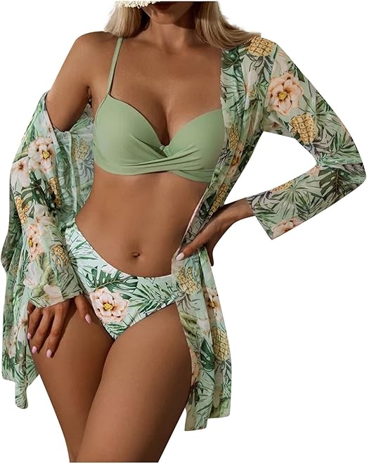 Photo 1 of SIZE MEDIUM Women's Three Piece Swimsuits Bikini Floral Sexy Quick-Drying Swimsuit 3-Piece Set Bathing Suits