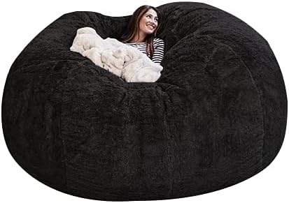 Photo 2 of Color (Black) Giant Fur Bean Bag Cover (Cover only, no Filler) Living Room Furniture Big Round Soft and Fluffy Artificial Fur Bean Bag Lazy Sofa Bed Cover (6FT+New Black)