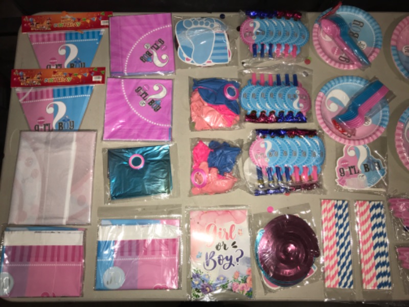 Photo 2 of 40 Piece Gender Reveal Party Tableware Set