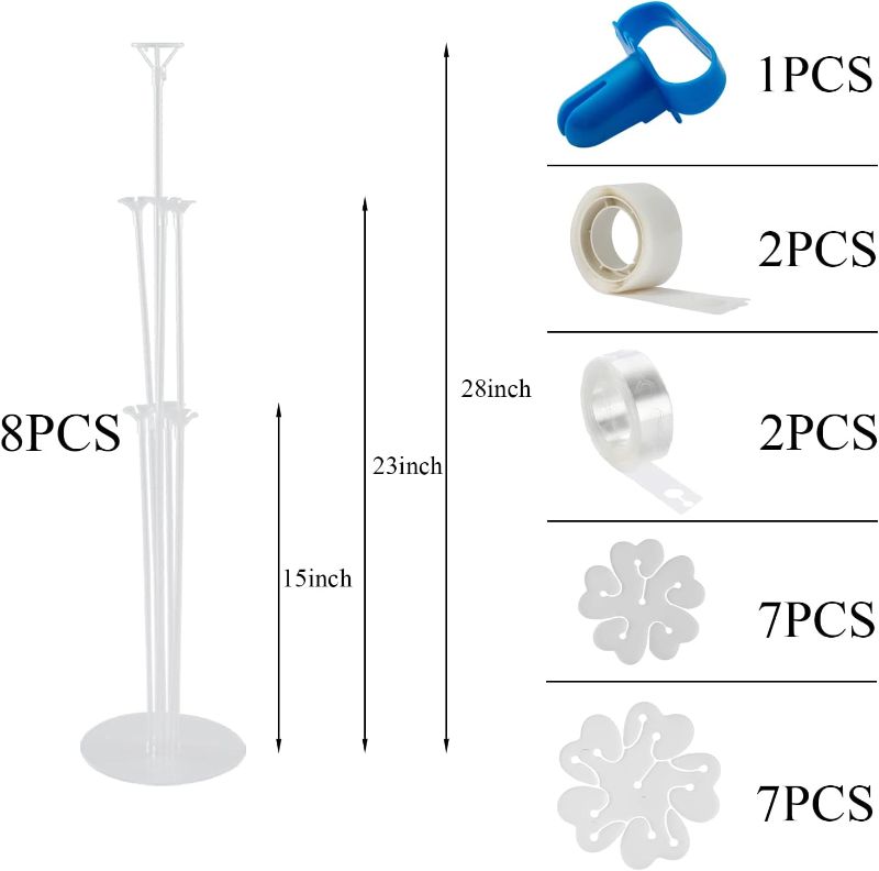 Photo 2 of 8 Sets 28 Inch Balloon Stand Kits, Balloon Sticks with Base For Table Floor Graduation Baby Shower Happy Birthday Engagement Fiesta Party Decorations Class