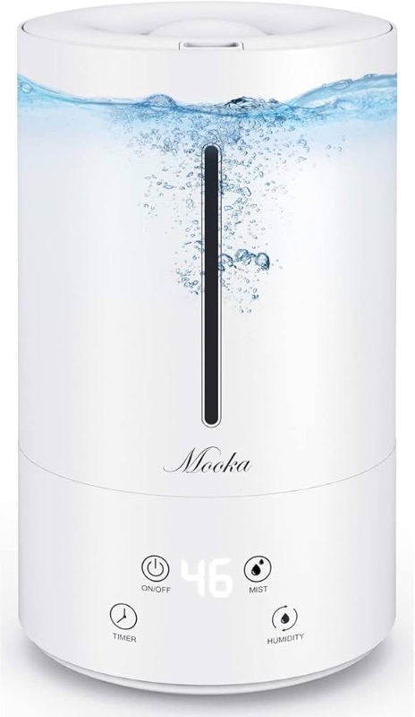 Photo 1 of Mooka Humidifier, 4.5L(1.2Gal) Cool Mist Humidifier, Top Fill Cool Mist Humidifier for Bedroom, Large Room, Quiet Operation, 13-40 Hours, Auto Shut-Off Product Name