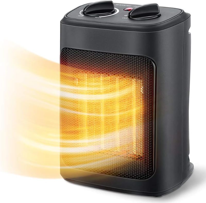 Photo 1 of Space Heater, 1500W Electric Heaters Indoor Portable with Thermostat, PTC Fast Heating Ceramic Room Small Heater with Heating and Fan Modes for Bedroom, Office and Indoor Use