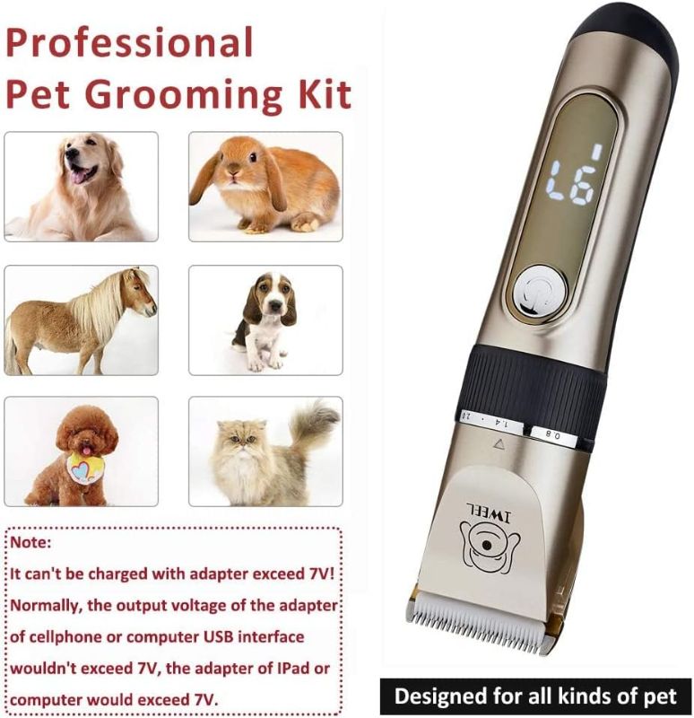 Photo 2 of Dog Clippers, 2-Speed Professional Rechargeable Cordless Cat Shaver and Low Noise Water Proof Electric Dog Trimmer Pet Grooming Kit Animal Hair Clippers Tool with Scissors Combs