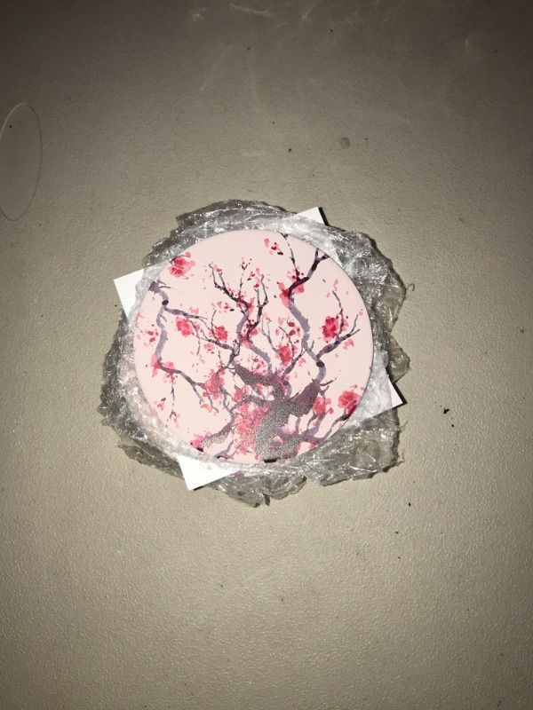 Photo 1 of LIFVER Coasters for Drinks Absorbent, Ceramic Drink Coasters Set of 6, Absorbent Coasters with Cork Bottom for Tabletop Protection, Suitable for Kinds of Cups, 4 inches, Cherry Blossom Style