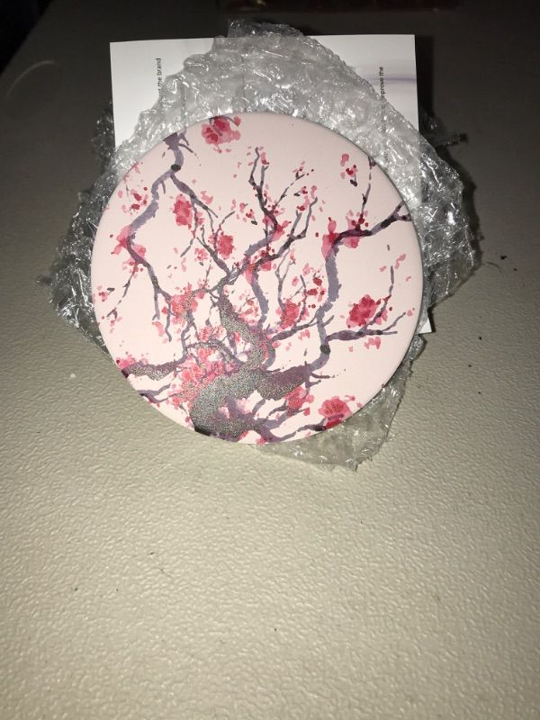 Photo 1 of LIFVER Coasters for Drinks Absorbent, Ceramic Drink Coasters Set of 6, Absorbent Coasters with Cork Bottom for Tabletop Protection, Suitable for Kinds of Cups, 4 inches, Cherry Blossom Style