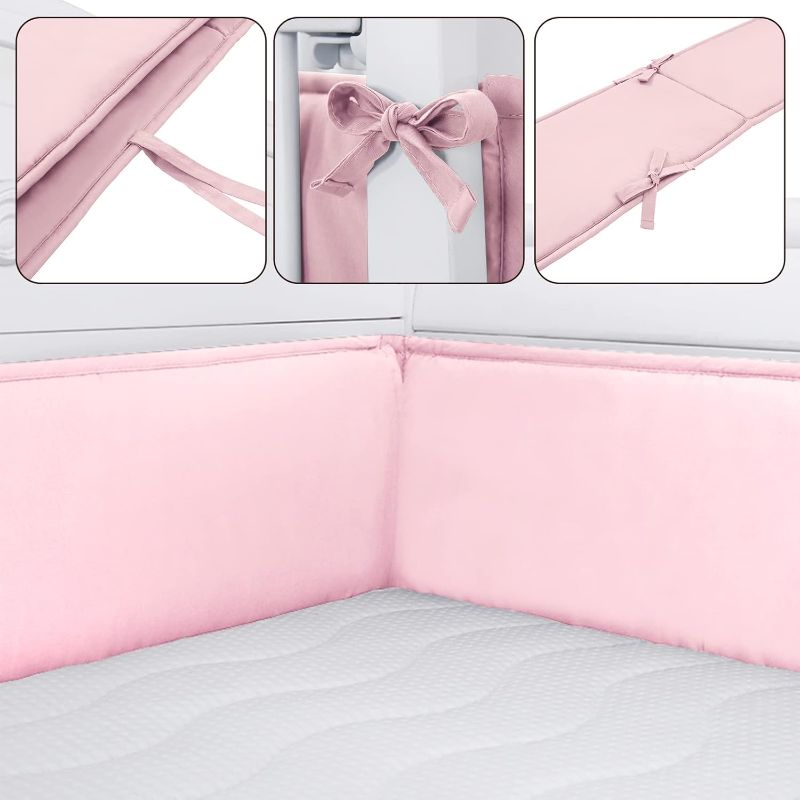 Photo 2 of Baby Padded Crib Liner for Inside Crib, 4 Panels Mesh Liner Breathable Cushioned Crib Pads for Boys Girls Bedding Set (SU-Pink)