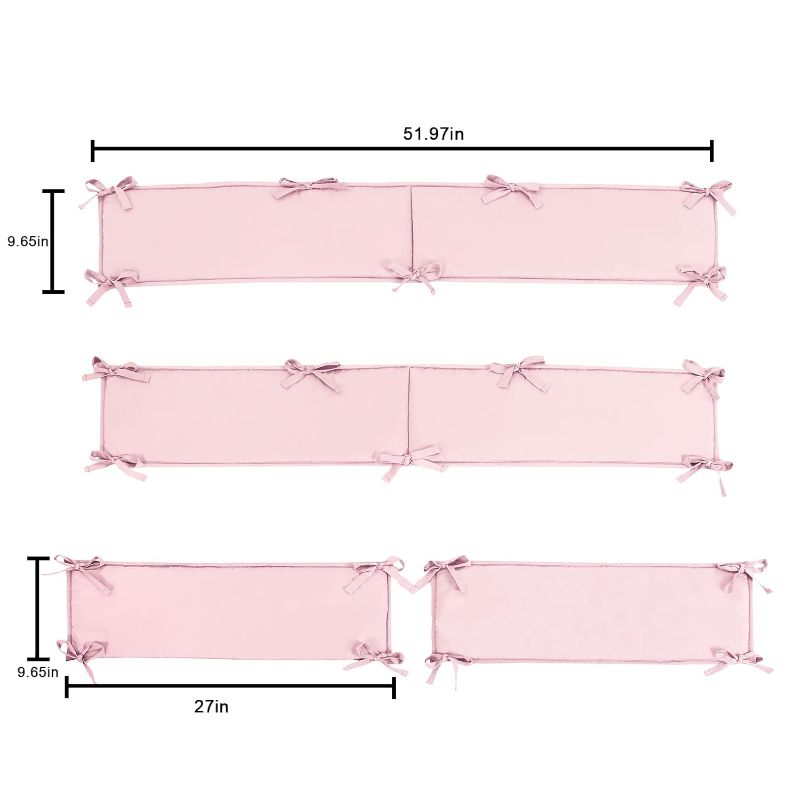 Photo 3 of Baby Padded Crib Liner for Inside Crib, 4 Panels Mesh Liner Breathable Cushioned Crib Pads for Boys Girls Bedding Set (SU-Pink)