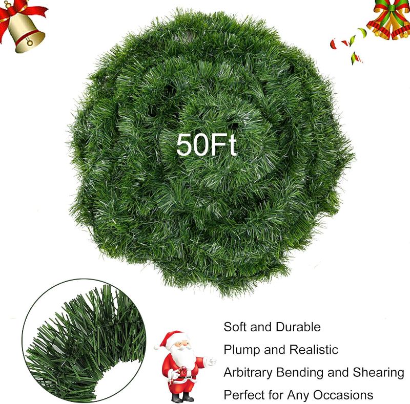 Photo 2 of Christmas Garland for Outdoor/Indoor Decoration, Soft Greenery Artificial Garland Decorations, Non-lit Green Xmas Garlands Perfect for Party Home Garden and Holiday Festival Decor, 50 Feet 2 Pack