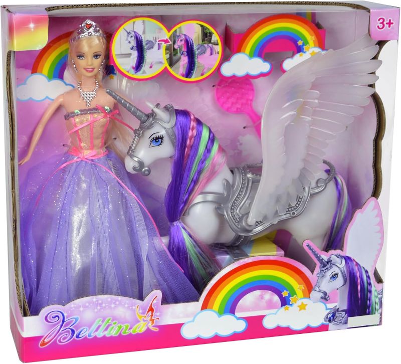 Photo 2 of MEGAFUN Color Change Unicorn Toys & Princess Doll with Rainbow Braided Hair, Removable Saddle&Wings, Princess Toy Unicorn Gifts for Girls