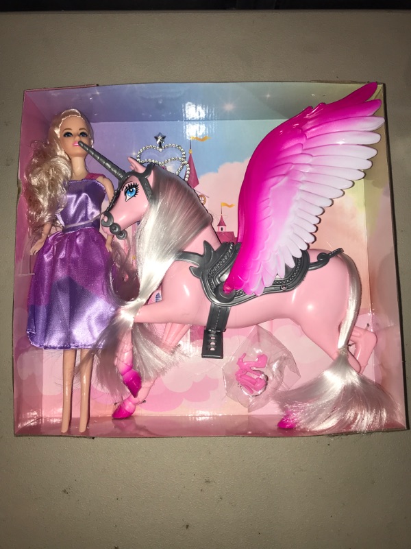 Photo 4 of MEGAFUN Color Change Unicorn Toys & Princess Doll with Rainbow Braided Hair, Removable Saddle&Wings, Princess Toy Unicorn Gifts for Girls