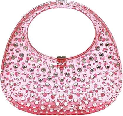 Photo 1 of Women's Rhinestone Clear Acrylic Handbag Fashion Jelly Color Shoulder Moon Bags Evening Clutch Underarm Small Purse