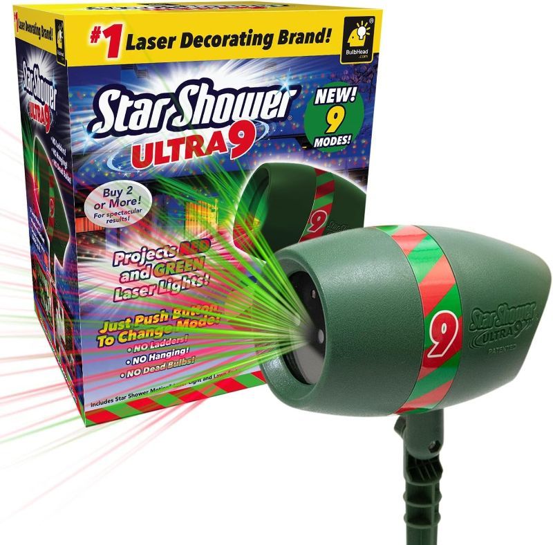 Photo 1 of Star Shower Ultra 9 Outdoor Laser Light Show, AS-SEEN-ON-TV, New 9 Unique Patterns, Showers Home w/Thousands of Lights, 3 Color Combinations, Motion or Still, Up to 3200 Sq Ft, Holiday Projector