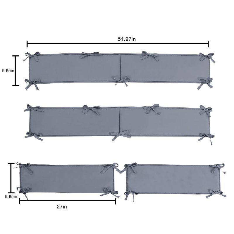 Photo 3 of Baby Padded Crib Liner for Inside Crib, 4 Panels Mesh Liner Breathable Cushioned Crib Pads for Boys Girls Bedding Set (TY-Gray)