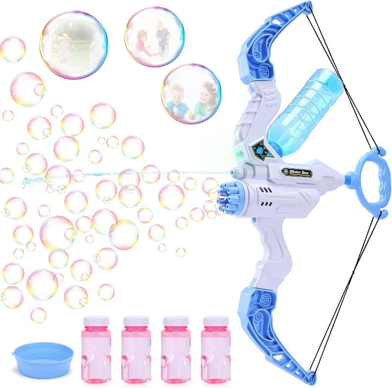 Photo 1 of Upgraded Bubble Gun Water Bow and Arrow | 2 in 1 Bubble Water Blaster w/ 2 Bubble Solution | Light Up Bubble Machine Outdoor Toys for Kids Ages 4-8