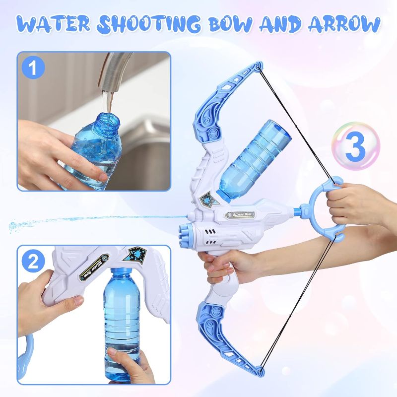 Photo 2 of Upgraded Bubble Gun Water Bow and Arrow | 2 in 1 Bubble Water Blaster w/ 2 Bubble Solution | Light Up Bubble Machine Outdoor Toys for Kids Ages 4-8