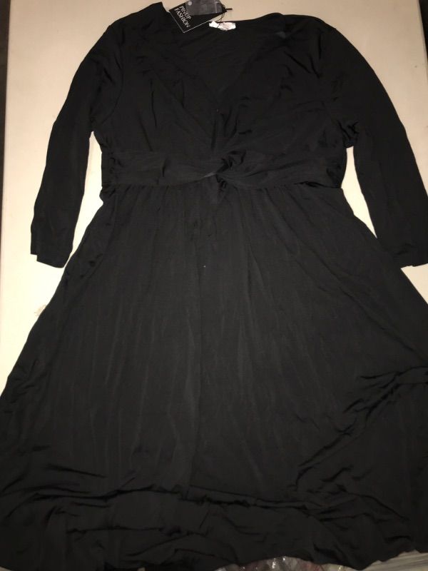 Photo 3 of 14 W (1X) Pinup Fashion Women's Plus Size Twist Knot Front V Neck 3/4 Sleeve A-line Wedding Guest Midi Dress