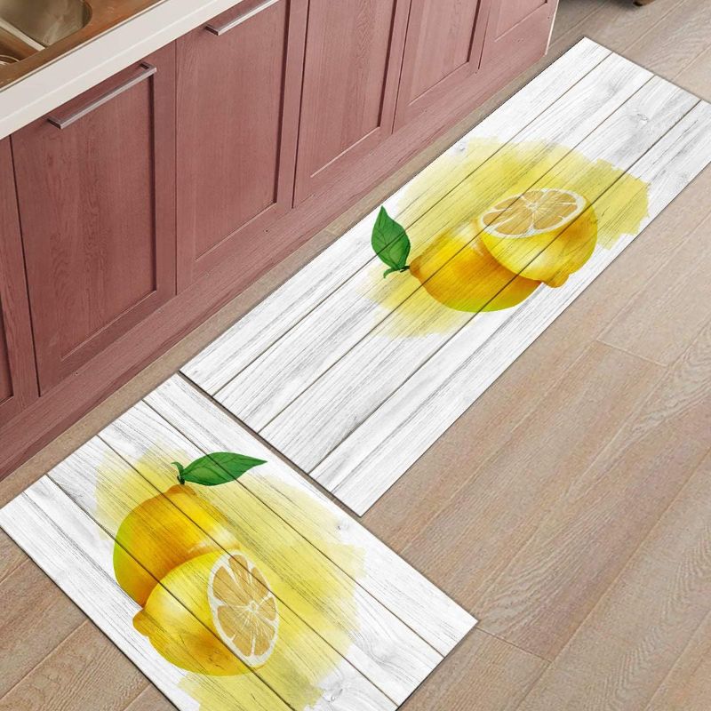Photo 1 of Kitchen Floor Comfort Mat Set, Non Slip Standing Mats 2-Pack Kitchen Runner and Rug Waterproof Kitchen Rug Set,Lemon 15.7x23.6in+15.7x47.2in