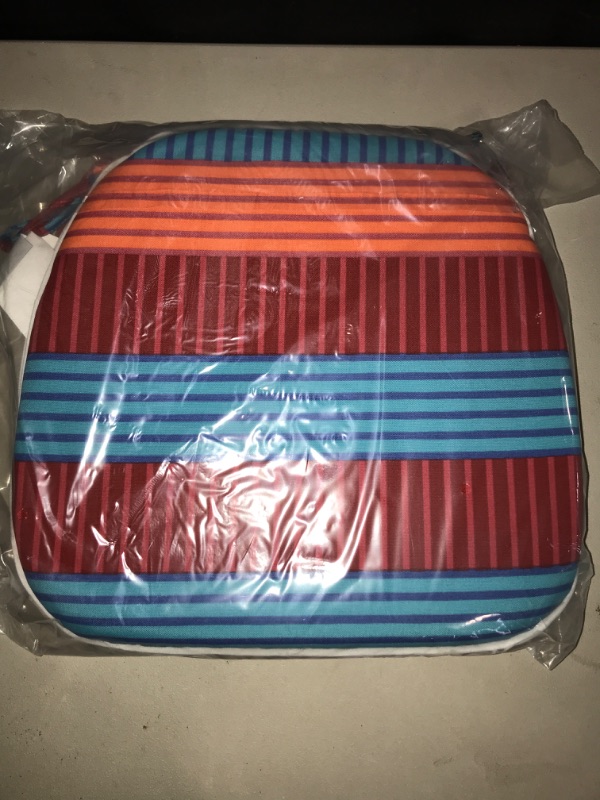 Photo 3 of Fabritones Outdoor Seat Cushions Red and Navy Stripe Set of 2 Patio Chair Cushions with Ties 16x17 Inch Square Chair Pads