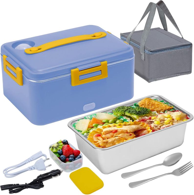 Photo 1 of Electric Lunch Box 80W Food Heater 1.8L Portable Leak proof Self Heating Lunch Box 12V 24V 110V Faster Heated Lunch Boxes for Car/Truck/Home Self Heating Box 304 Stainless Steel Container