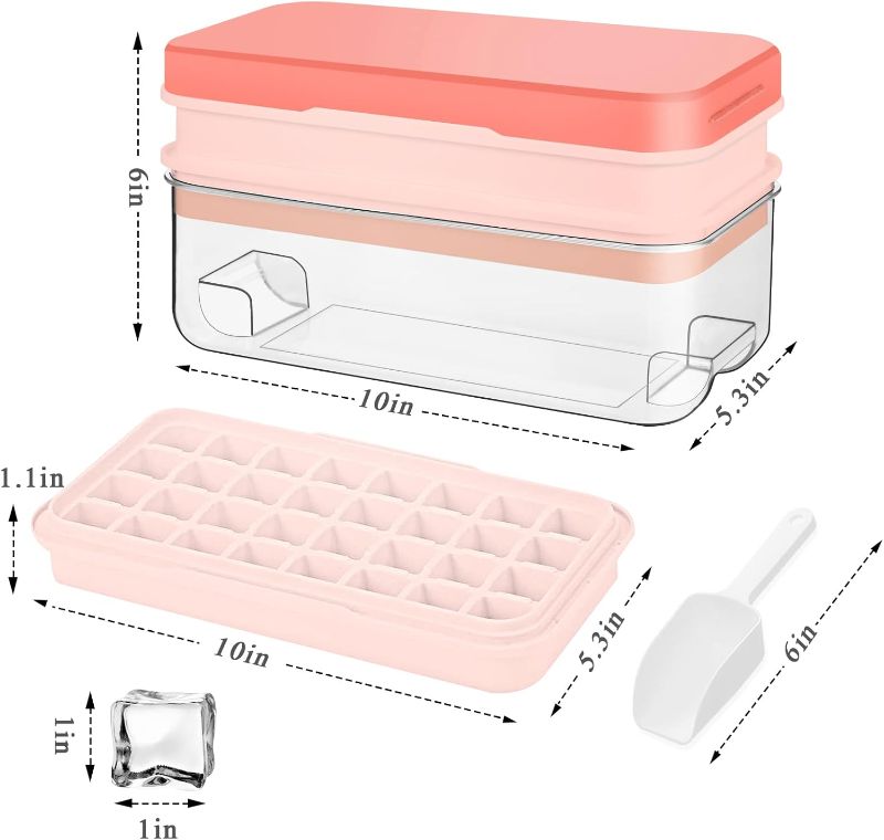 Photo 2 of Ice Cube Tray with Lid and Bin, 64 pcs Ice Tray Kit with Ice Scoop, Ice Cube Pop Out Tray, Ice Cube Trays for Freezer, Ice Cube Molds, BPA Free, Easy Release Stackble Spill-Resistant ZZWILLB (Pink)