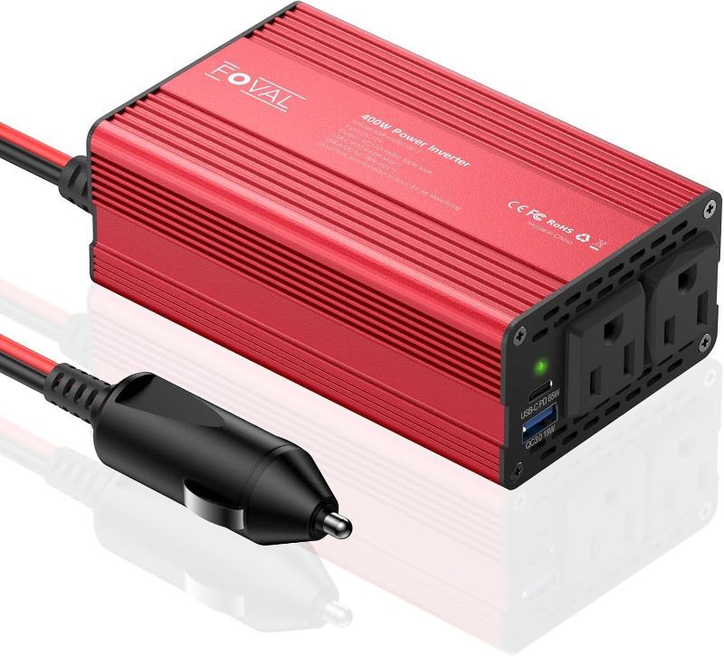 Photo 1 of FOVAL 400W Power Inverter 12V DC to 110V AC Car Plug Adapter Outlet Converter with [65W PD USB-C] & [18W QC USB-A] Fast Charging Ports and 2 AC Outlets Car Power Inverters for Vehicles