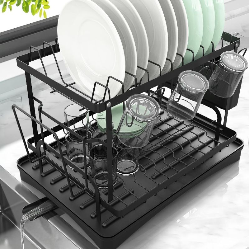 Photo 1 of NEATEST Dish Drying Rack, 2-Tier Dish Rack for Kitchen Counter with Auto Draining Tray Kitchen Organizers 
