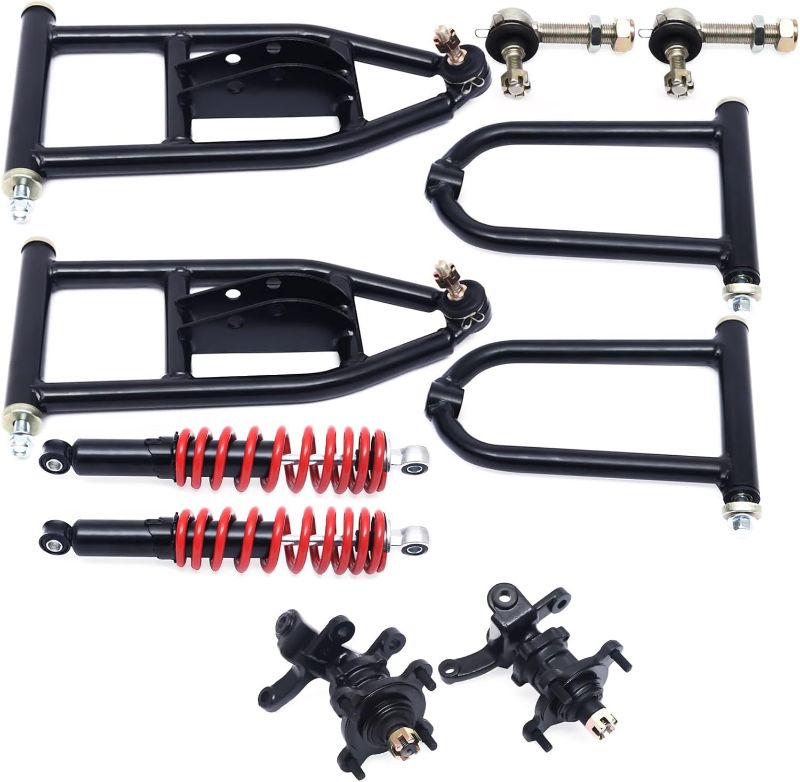 Photo 1 of Front Suspension Swingarm Assembly, Upper Lower Kit Swingarm & Suspension Shock Kit, Metal Suspension Swingarm Shock Kit for DIY Buggy electric ATV Quad Bike Buggy Go Kart Parts (340mm)