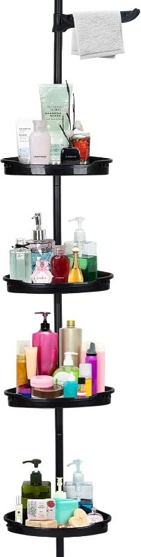 Photo 1 of Fashionwu Shower Caddy Corner, 4 Adjustable Shelves with Tension Pole, Bathtub Storage Organizer for Shampoo Accessories, up to 123 Inch, Black