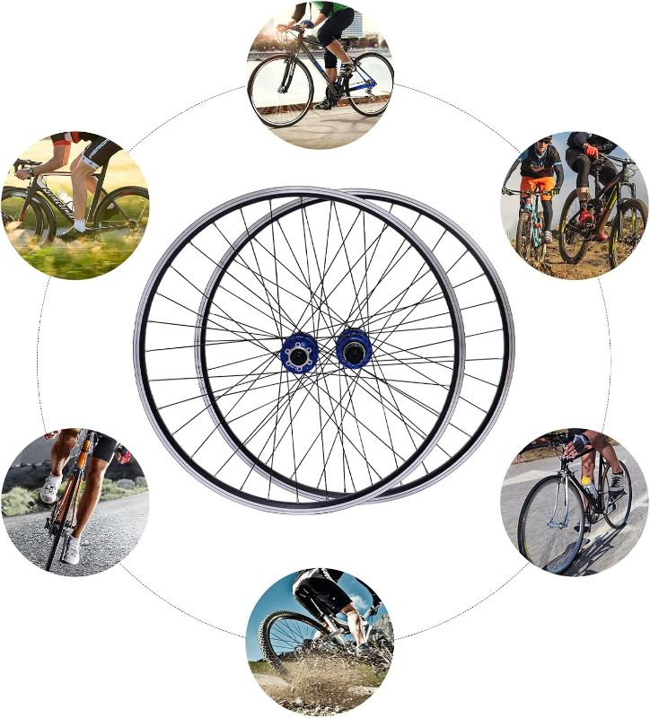 Photo 1 of Mountain Bike Wheel Set, 27.5" Aluminum Alloy Mountain Bike Rim Disc Brake,Quick Release MTB Front Rear Black Wheelset Blue Hub 441lbs Load