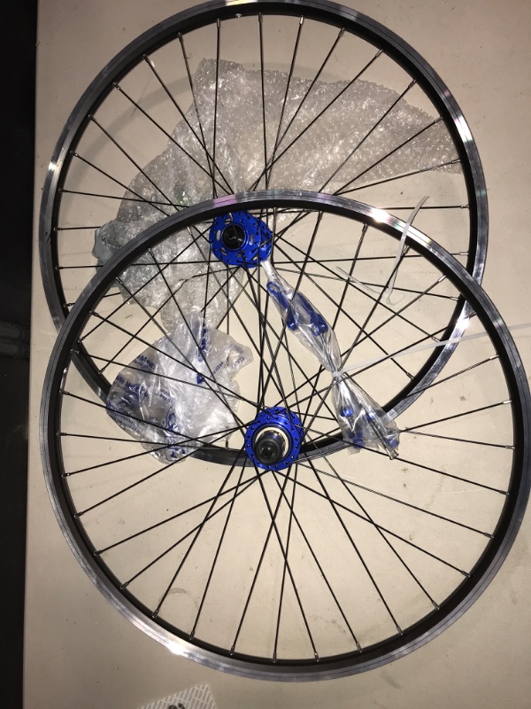 Photo 2 of Mountain Bike Wheel Set, 27.5" Aluminum Alloy Mountain Bike Rim Disc Brake,Quick Release MTB Front Rear Black Wheelset Blue Hub 441lbs Load