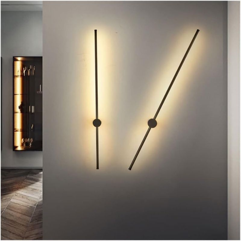 Photo 1 of Black Linear Metal Wall Sconce 39.4" Ultra-Thin Bedroom Long Wall Lamp with 360°Rotation Adjustment Function, Modern 20W LED Corridor Atmosphere Light, Sofa Background Wall Washer (Color : Neutral li x2