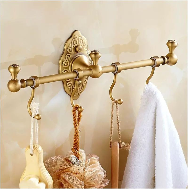 Photo 1 of Antique Brass Bathroom Towel Hook Rack,Bath Coat Rack Hook Wall Mounted Towel Rail Bar with 4 Hooks,Brushed Bronze Bath Robe Hanger Vintage Coat Hook Rack Holders,Kitchen Lavatory Hot Tub Accessories