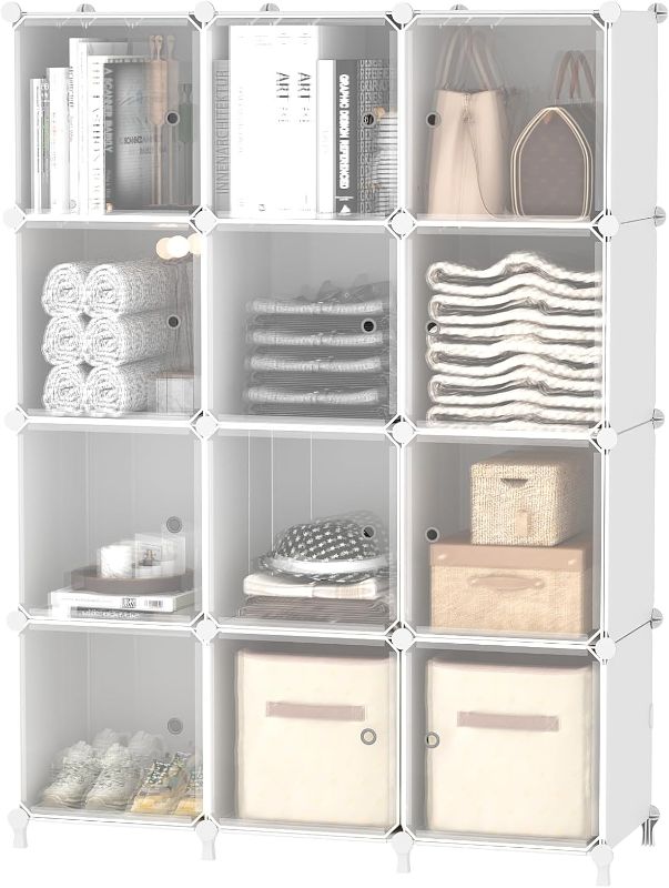 Photo 1 of AWTATOS Cube Storage Closet Organizer 12 Cube Storage Shelves with Doors Closet Organizers and Storage Stackable Clothes Organizer for Bedroom, Home Office, White