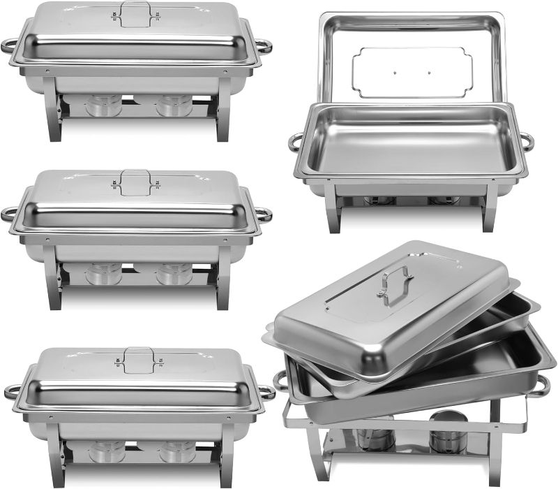 Photo 1 of 4 Pack 9.5QT Chafing Dish Set with Full Size Food Pan, Complete Set Nonstick Stainless Steel Chafer Food Warmer
