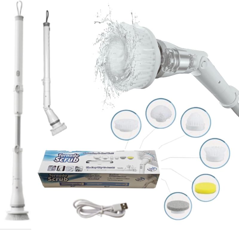 Photo 1 of Electric Spin Scrubber - Cordless Cleaning Head with 6 Replaceable Brushes - 90° Rotatable - Ideal for Floor, Window, Cars - Ivory White