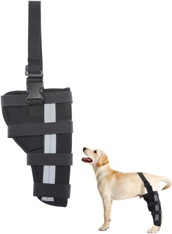 Photo 1 of Dog Leg Braces for Back Leg,Dog Knee Support with Metal Strips and Reflective Seat Belts,Dog Elbow Brace Knee Immobilizer Support for Pet Left or Right Leg|Black (right leg, L)